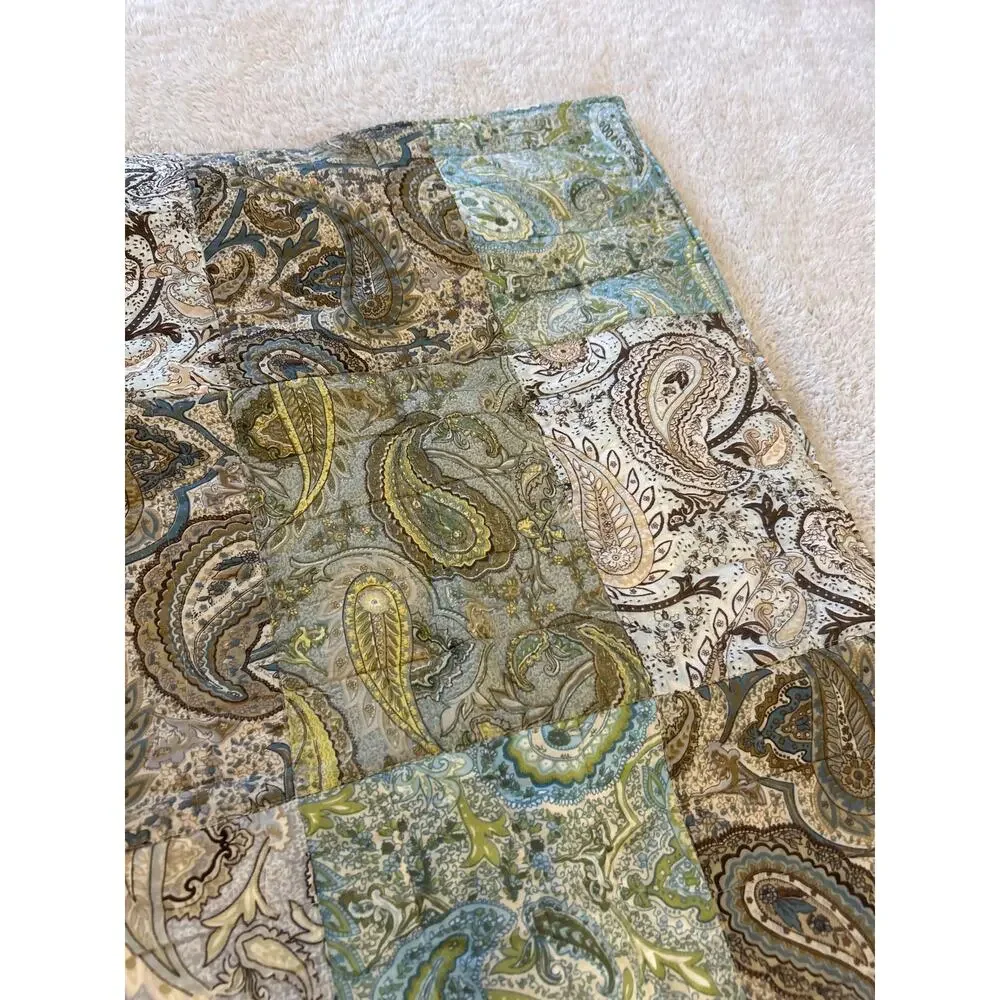 King Pillow Sham Blue Green Patchwork Paisley Cottagecore